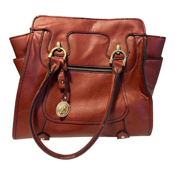 VTG LONDON FOG Women Handbag Satchel Purse Red Double Handle Vegan Faux Leather